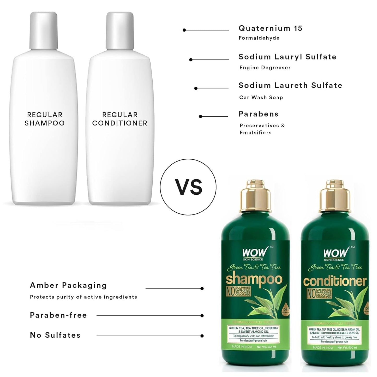 WOW Green Tea & Tea Tree Shampoo & Conditioner Set: 500 ml each