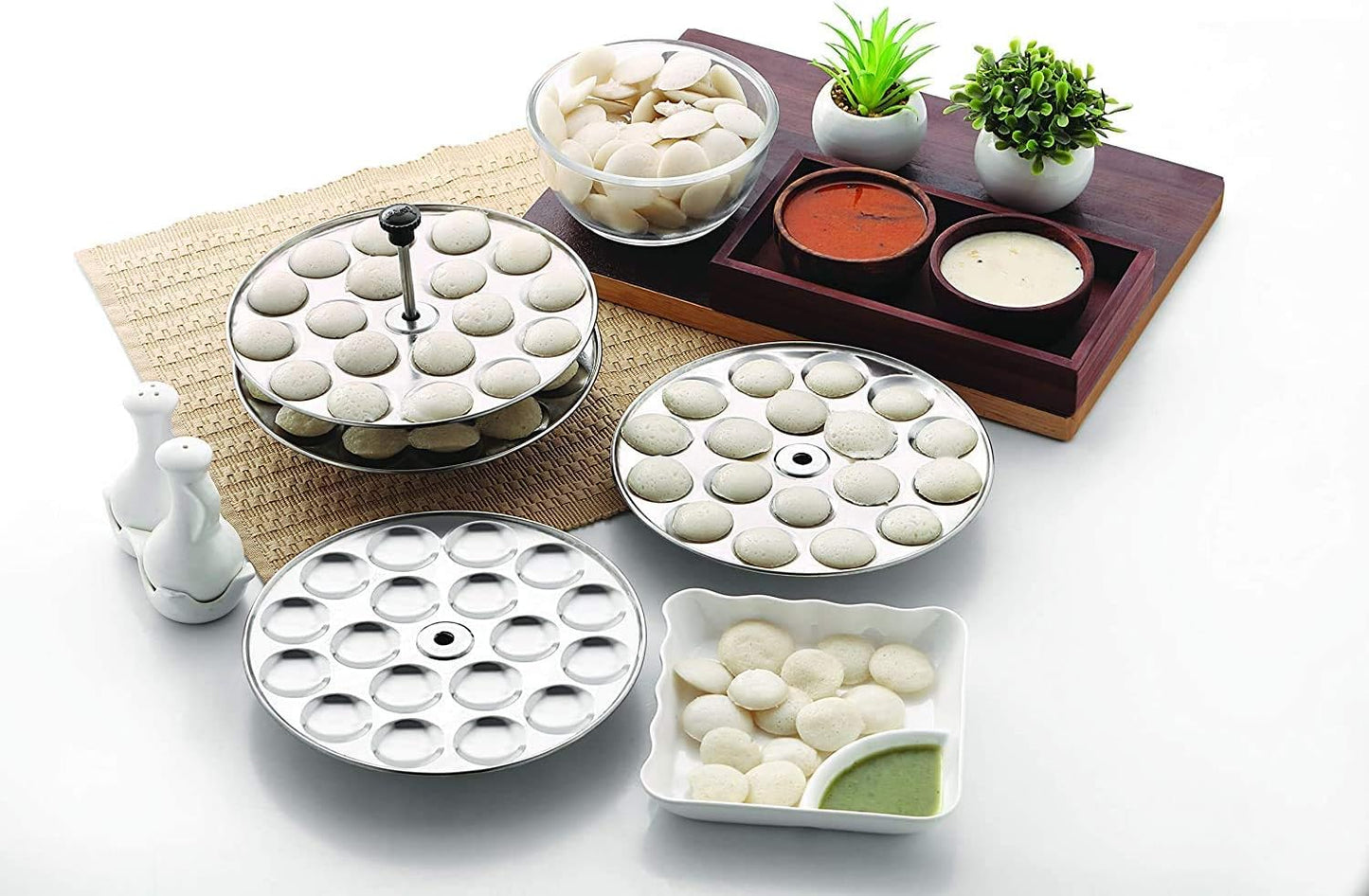 iKonbi Stainless Steel Small/Mini Idli 4 Plate Stand/Maker/Pot Silver