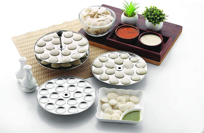 iKonbi Stainless Steel Small/Mini Idli 4 Plate Stand/Maker/Pot Silver