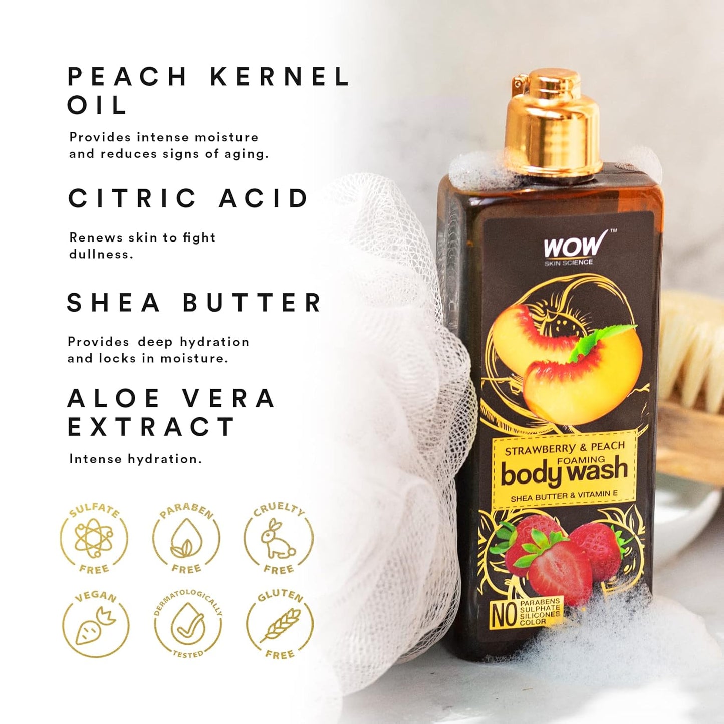 WOW Strawberry & Peach Foaming Body Wash: 250 ml