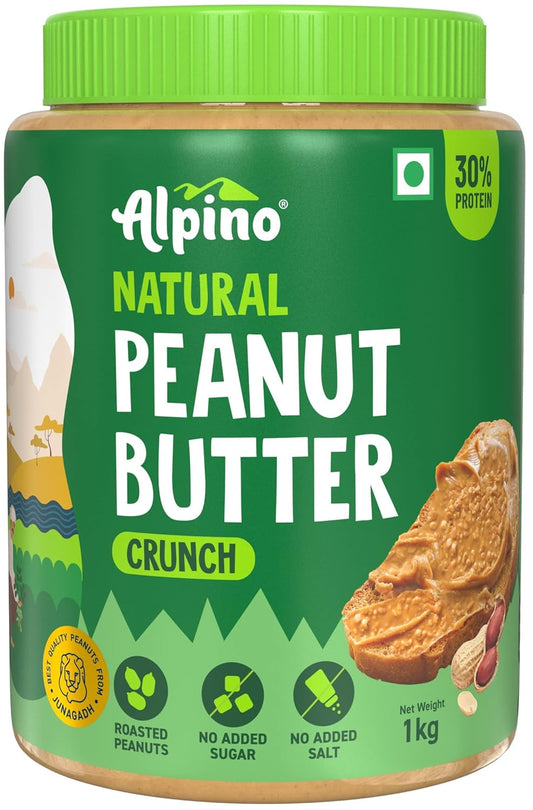 Alpino Natural Peanut Butter Crunch: 1kg, No Added Sugar/Salt, Plant