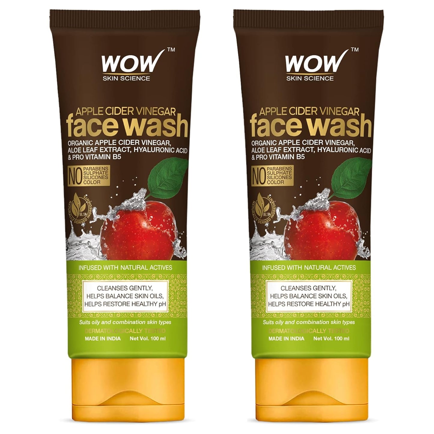 WOW Apple Cider Vinegar FaceWash: Pack of 2, 100 ml