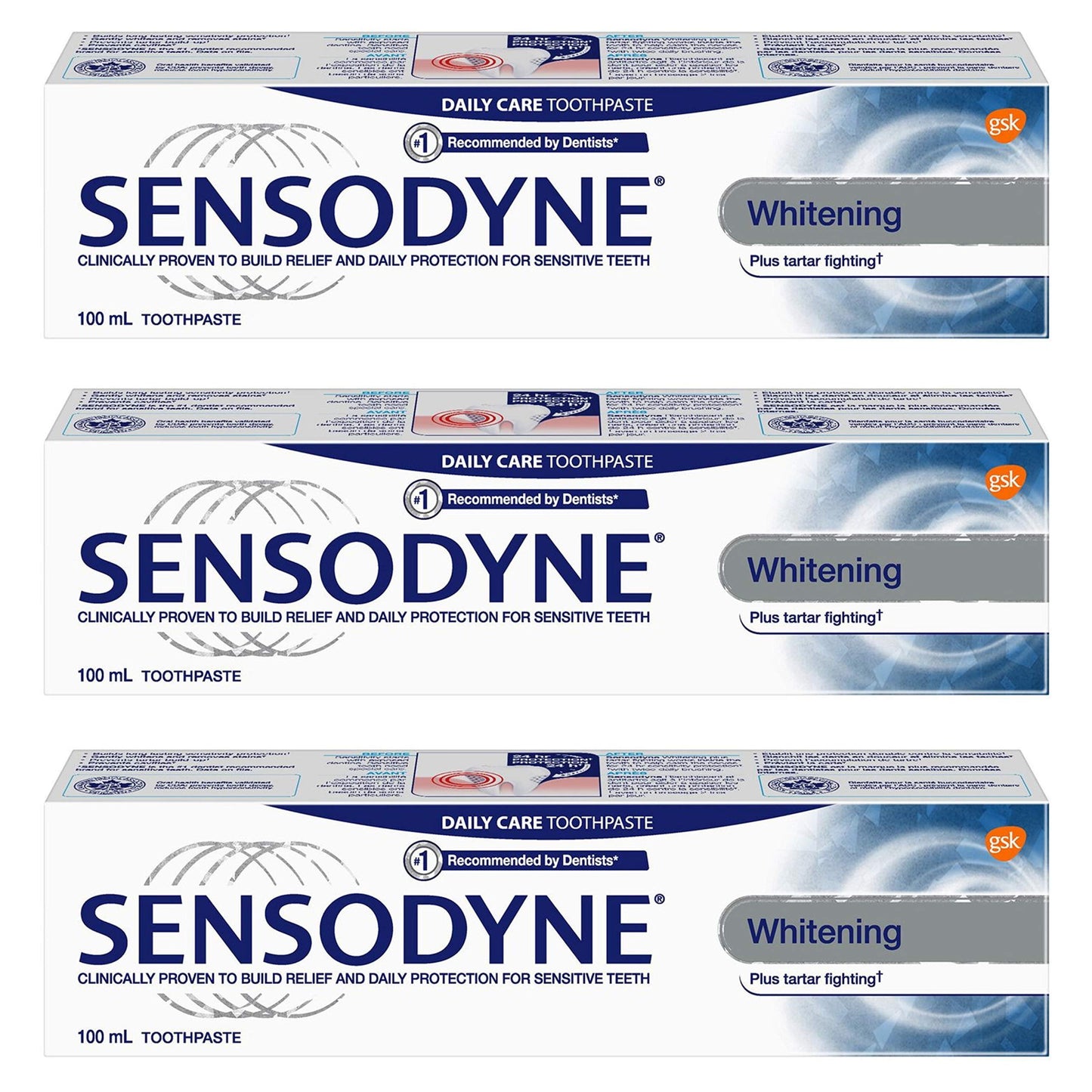 Sensodyne Sensitivity Toothpaste for Sensitive Teeth, Whitening Plus Tartar Control, 100ml