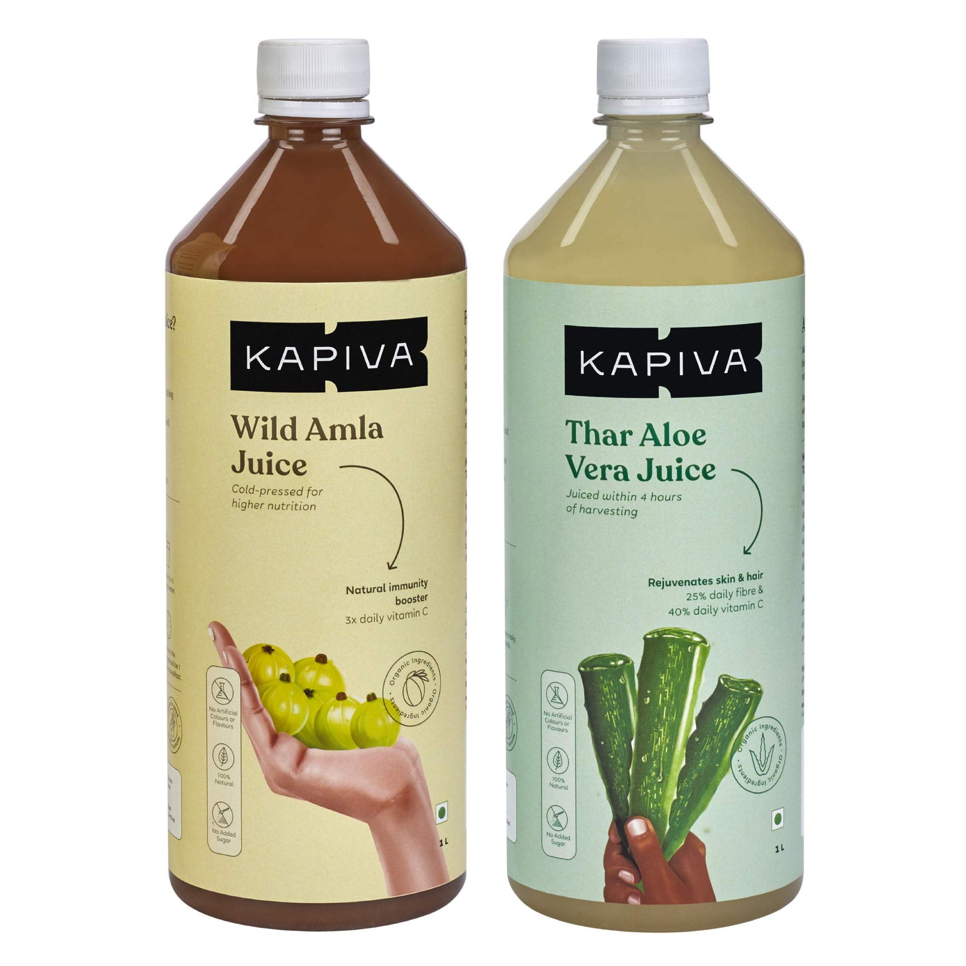 Kapiva Wild Amla Juice 1L + Kapiva Thar Aloe Vera Juice (With Pulp) 1L | Boosts Immunity A