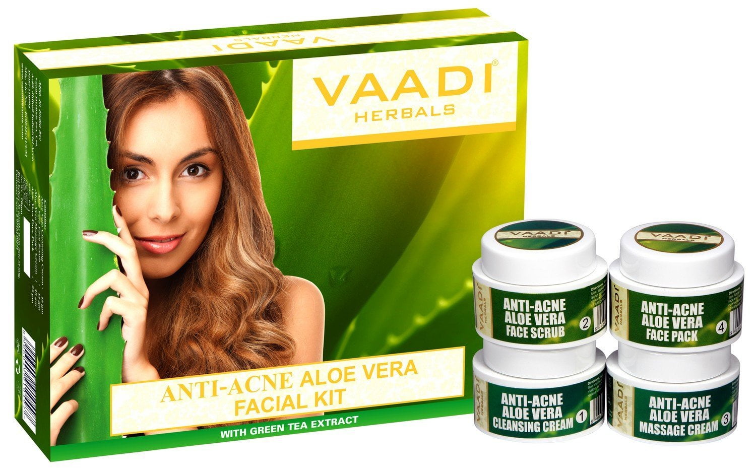 Vaadi Herbals Anti Acne Aloe Vera Facial Kit with Green Tea Extract, 70g