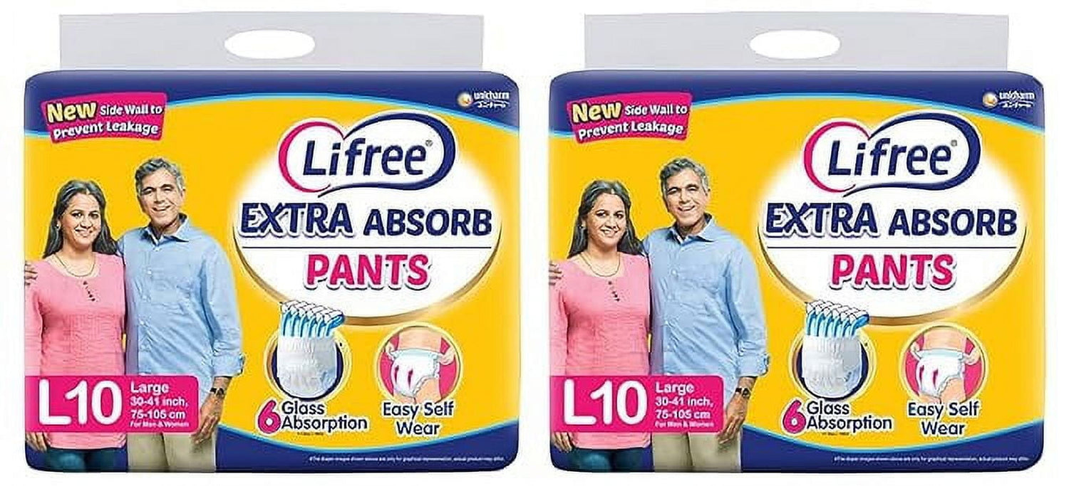 Lifree Extra Absorb Adult Diaper Pants Unisex Large (L), 10 Pieces, Waist size (75-105 cm)