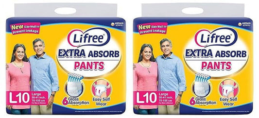 Lifree Extra Absorb Adult Diaper Pants Unisex Large (L), 10 Pieces, Waist size (75-105 cm)