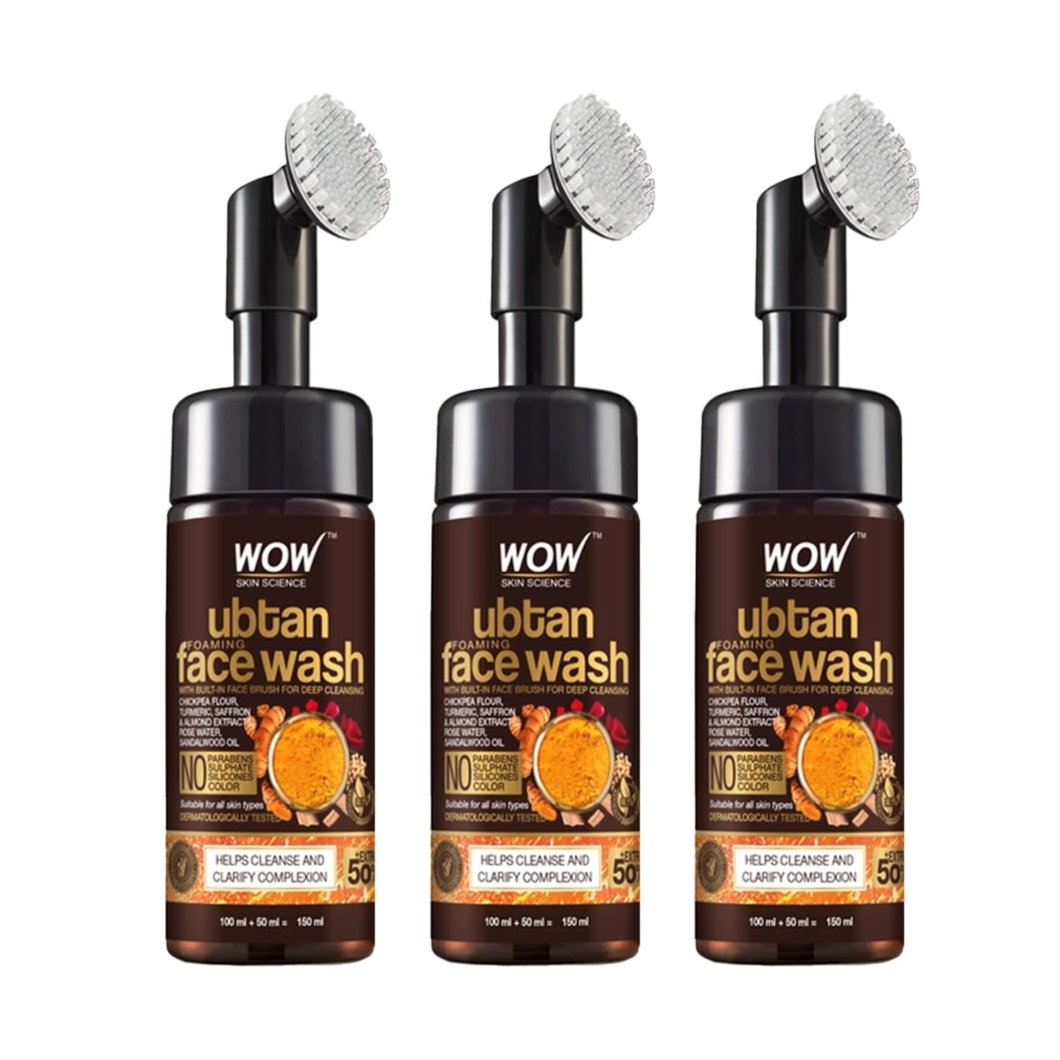 Wow Skin Science Ubtan Foaming FaceWash|Built In Brush For Deep Cleansing|Turmeric & Saffr