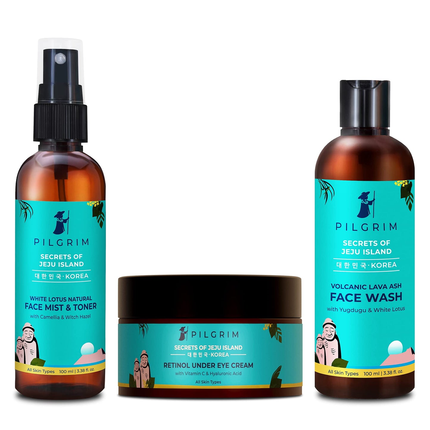 Pilgrim Korean Beauty Daily Face Care Combo Pack | Cleansing FaceWash 100Ml + Retinol Unde