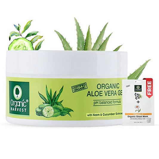Organic Harvest Aloe Vera Gel with Neem & Cucumber| Free Vitamin C Sheet Mask| Multi-purpo