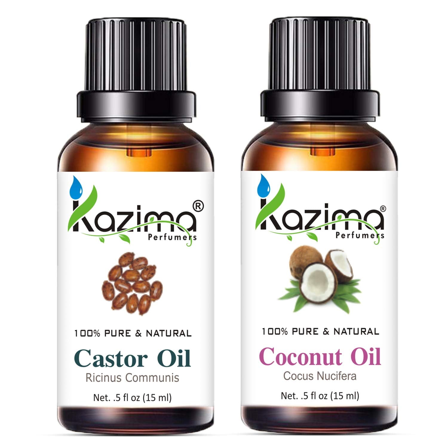 Kazima Combo Of Cold Pressed Castor Carrier Oil And Coconut Carrier Oil For Hair, Skin And