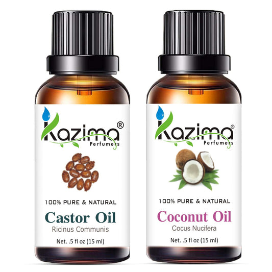Kazima Combo Of Cold Pressed Castor Carrier Oil And Coconut Carrier Oil For Hair, Skin And