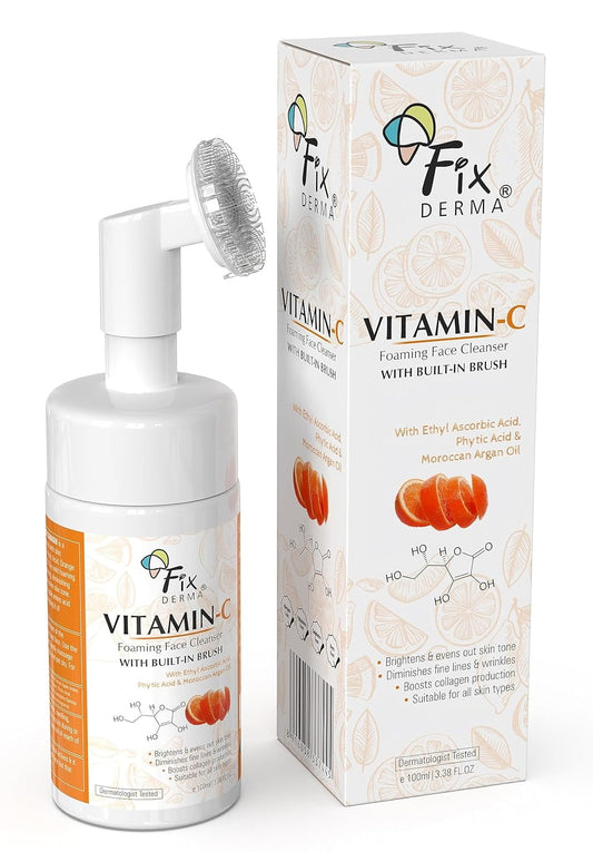 Fixderma 2% Vitamin C FaceWash, Foaming FaceCleanser with Brush, FaceWash for Women & Men,