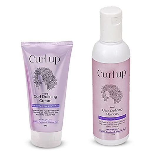 Curl up Curl Styling Combo With Curl Defining Cream Ultra Defining Gel - For Dry Frizzy, Wavy Curly Hair - Sulphate, Paraben Silicone Free,