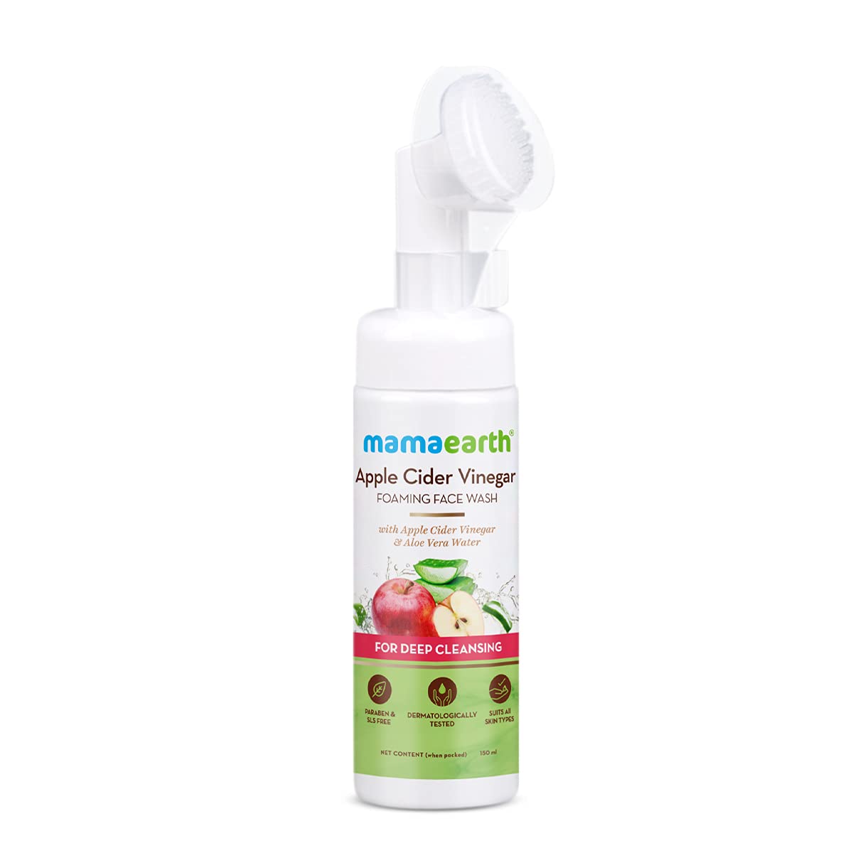Mamaearth Apple Cider Vinegar Foaming FaceWash with Apple Cider Vinegar & Aloe Vera Water, ACV Foaming FaceWash with Brush for Deep Cleansing - 150ml