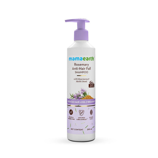 Mamaearth Rosemary Anti Hair Fall Shampoo with Rosemary & Methi Dana for Reducing Hair Loss & Breakage- 250 ml | Up to 94% Stronger Hair* | Up to 93% Less Hair Fall | For Men and Women