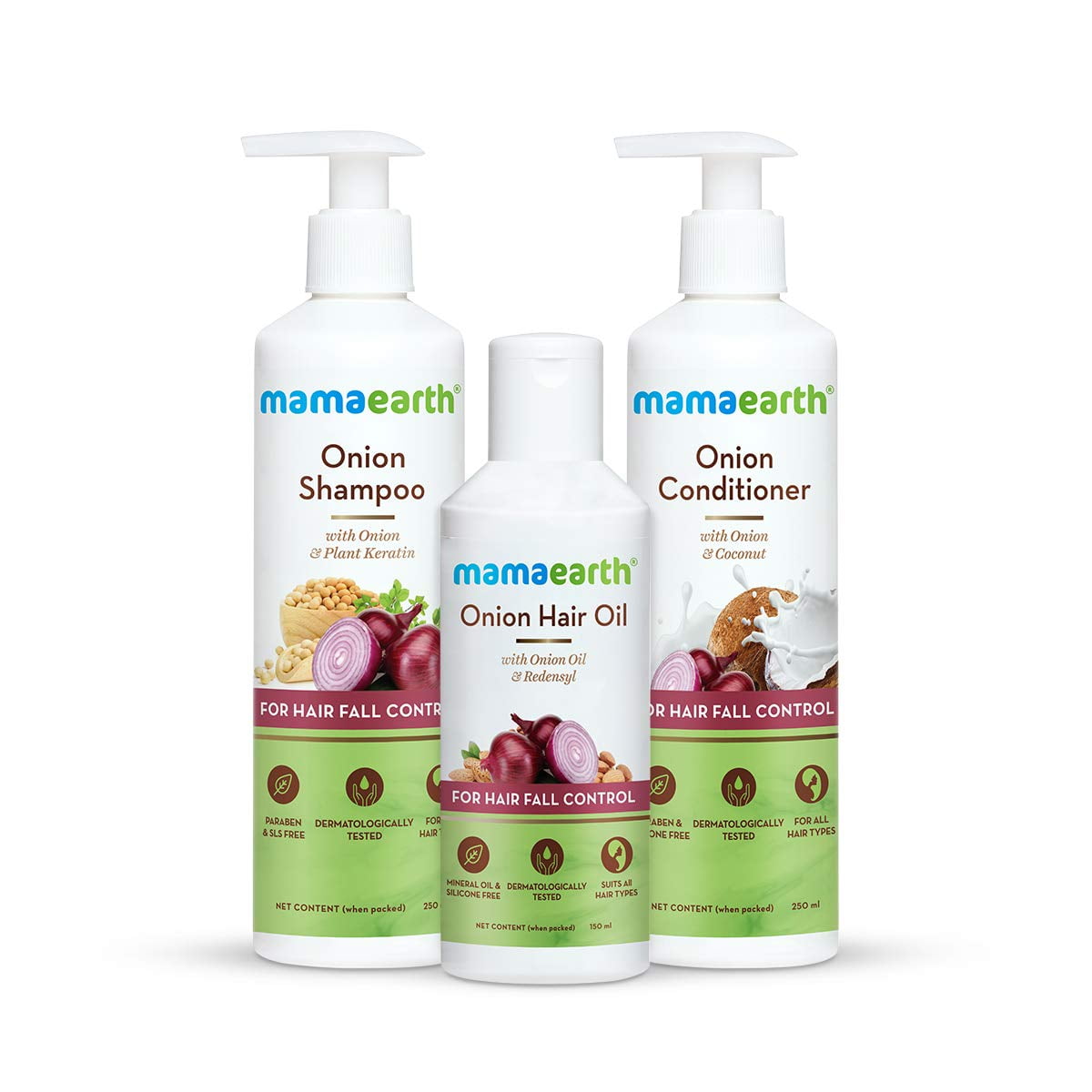Mamaearth Anti Hair Fall Spa Range: Onion Shampoo 250 ml + Onion Conditioner 250 ml + Onio