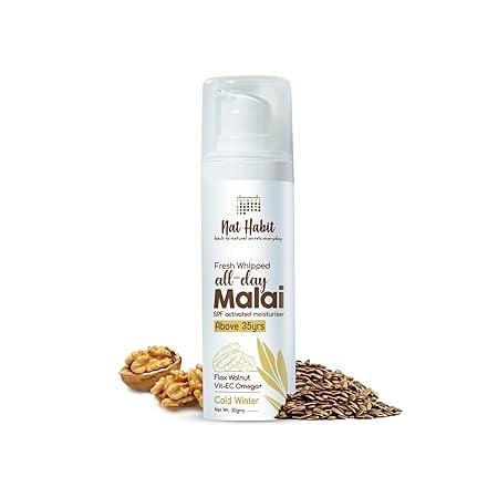 Nat Habit All Day Face Cream, Fresh Whipped Flax Walnut Face Malai With Vitamins E 30gm