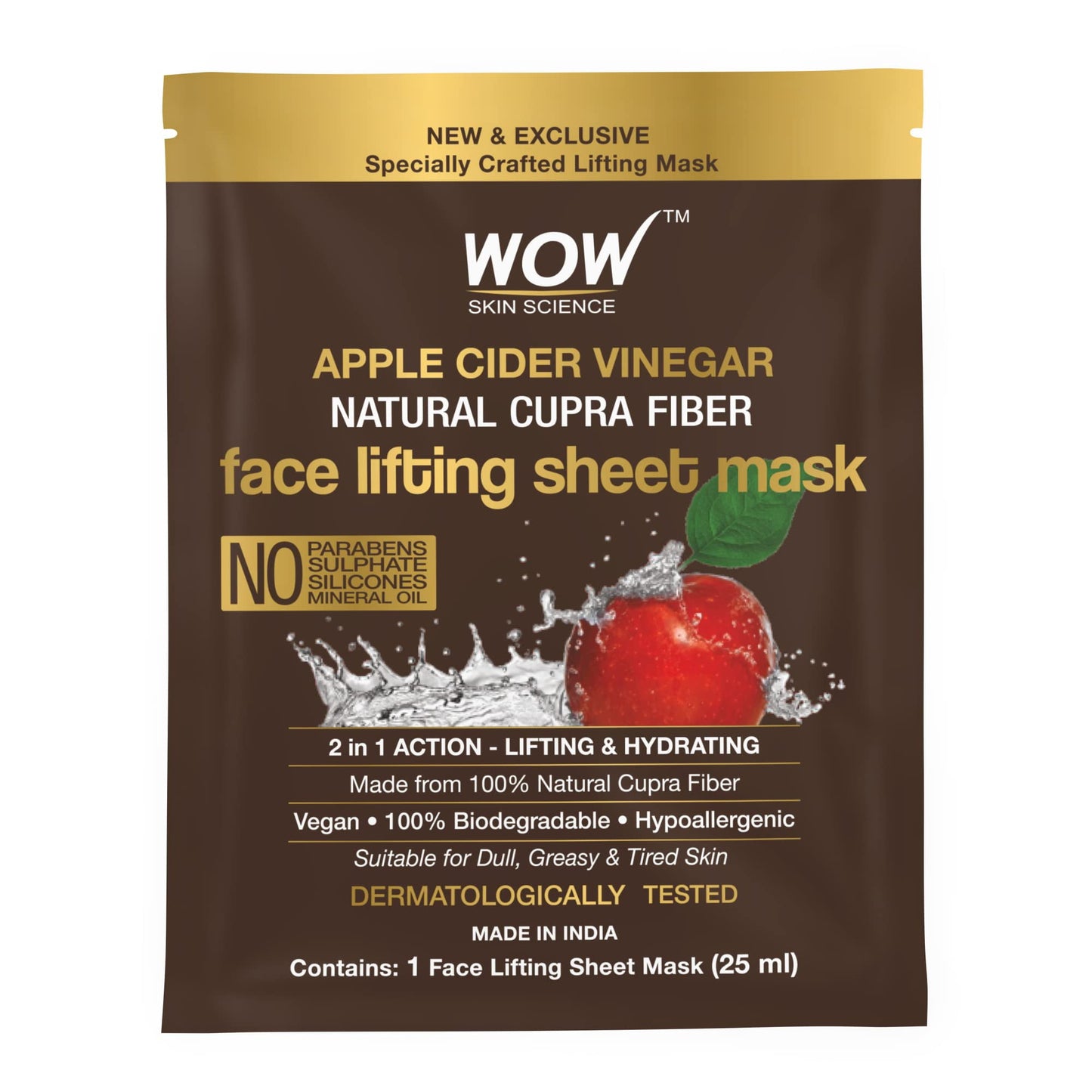Wow Skin Science Apple Cider Vinegar Natural Fiber Cupra Face Lifting Sheet Mask - Control