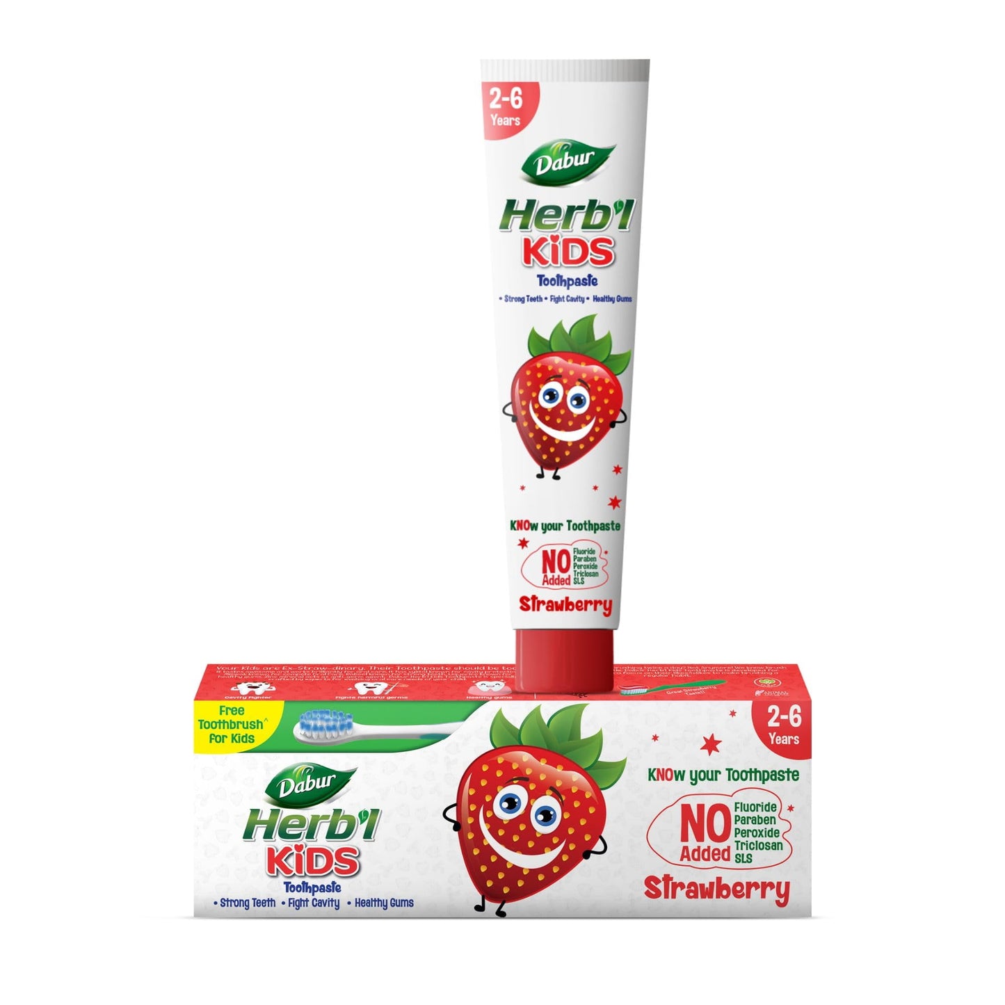 Dabur Herb'L KidsToothpaste For 2-6 Years (Strawberry Flavour) - 80G | With Kids Toothbrus