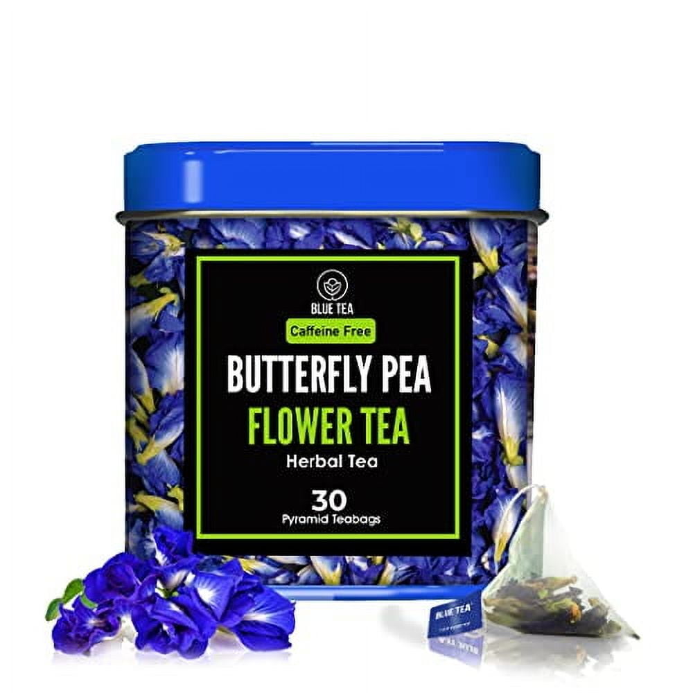 BLUE TEA - Butterfly Pea Flower - 30 Pyramid Tea Bags | CAFFEINE-FREE - Premium Tin Pack