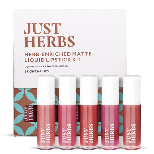 Just Herbs Organic Liquid Lipstick Kit Set of 5, Hydrating & Lightweight Lip Color - Parab