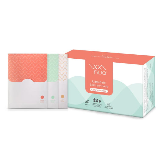 Nua Ultra Safe 50 Sanitary Pads For Women | 3 Sizes In 1: 12 Heavy Flow-Xl+, 20 Medium-Xl