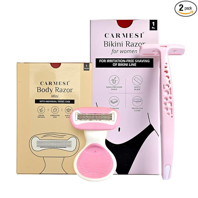 Carmesi Body Razor (Mini) & Bikini Razor Combo Shaver for Women | Painless & Precision Sha