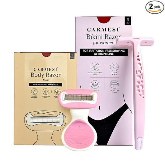 Carmesi Body Razor (Mini) & Bikini Razor Combo Shaver for Women | Painless & Precision Sha