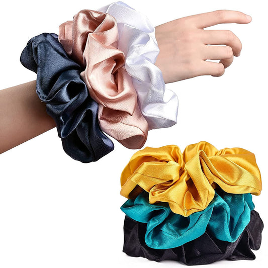 Bhadani Sales Big Satin Scrunchies For Women Large Scrunchie Blue Satin Hair Ties Oversize