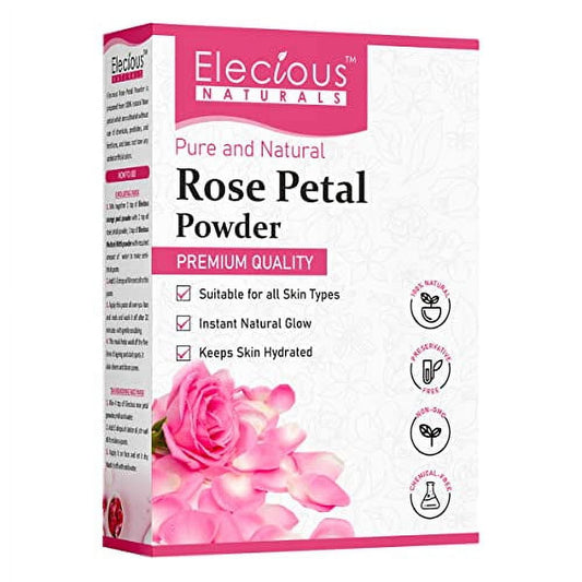 Elecious Pure Rose Petals Powder for Face, Skin and Hair | Chemical-free, Preservative Fre