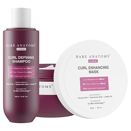 Bare Anatomy Curl Defining Shampoo + Curl Enhancing HairMask | Smoothens & Conditions Hair