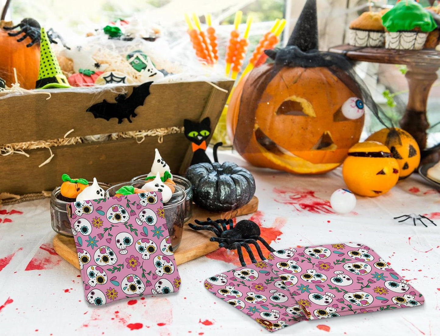 Halloween Sugar Skull Travel Makeup Pouch: LR2