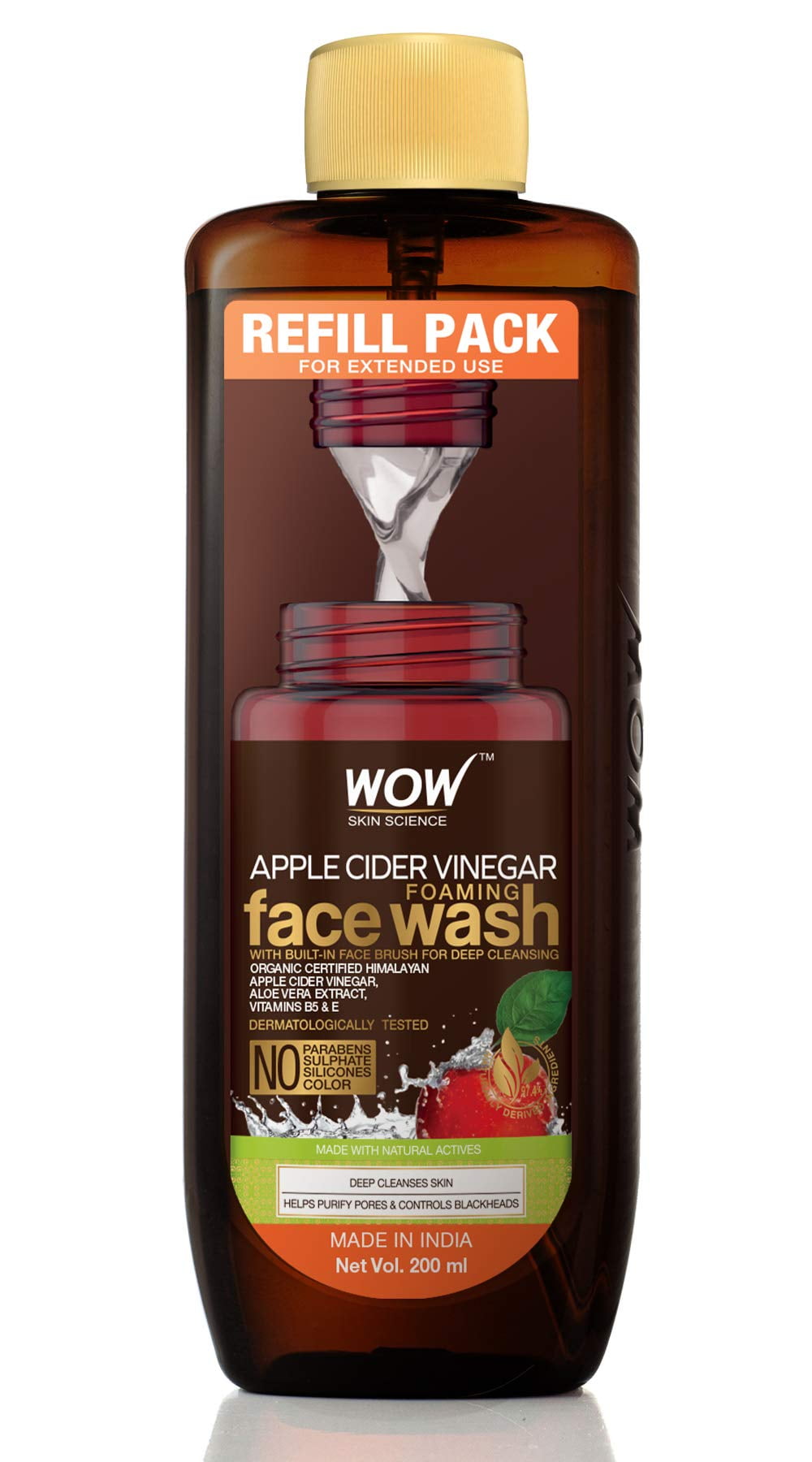 Wow Skin Science Apple Cider Vinegar Foaming FaceWash Refill Pack - With Organic Certified