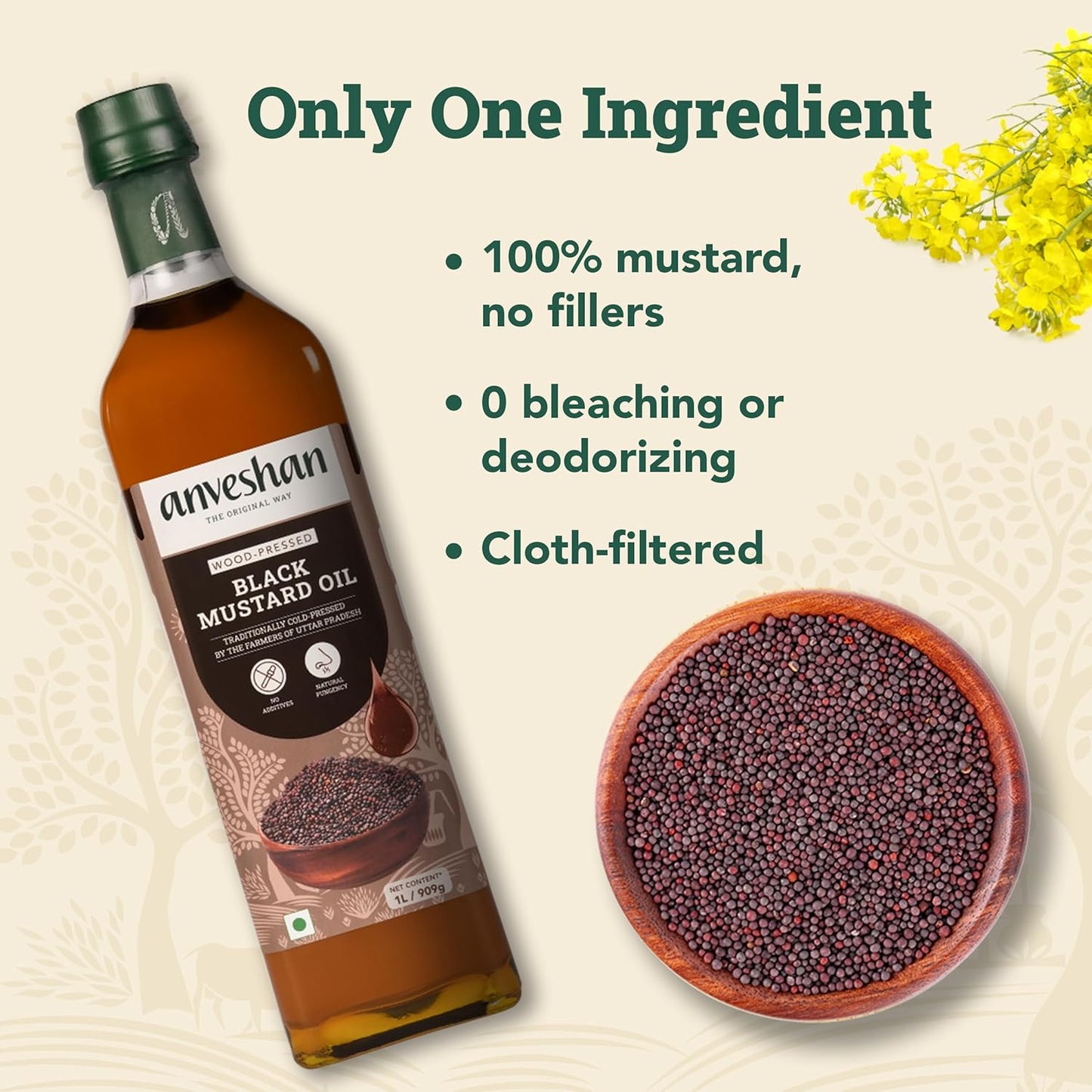Anveshan Wood Pressed Black Mustard Oil: 1000 ml
