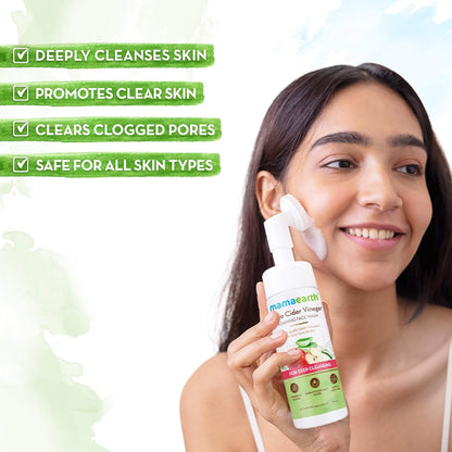 Mamaearth Apple Cider Vinegar Foaming FaceWash with Apple Cider Vinegar & Aloe Vera Water, ACV Foaming FaceWash with Brush for Deep Cleansing - 150ml