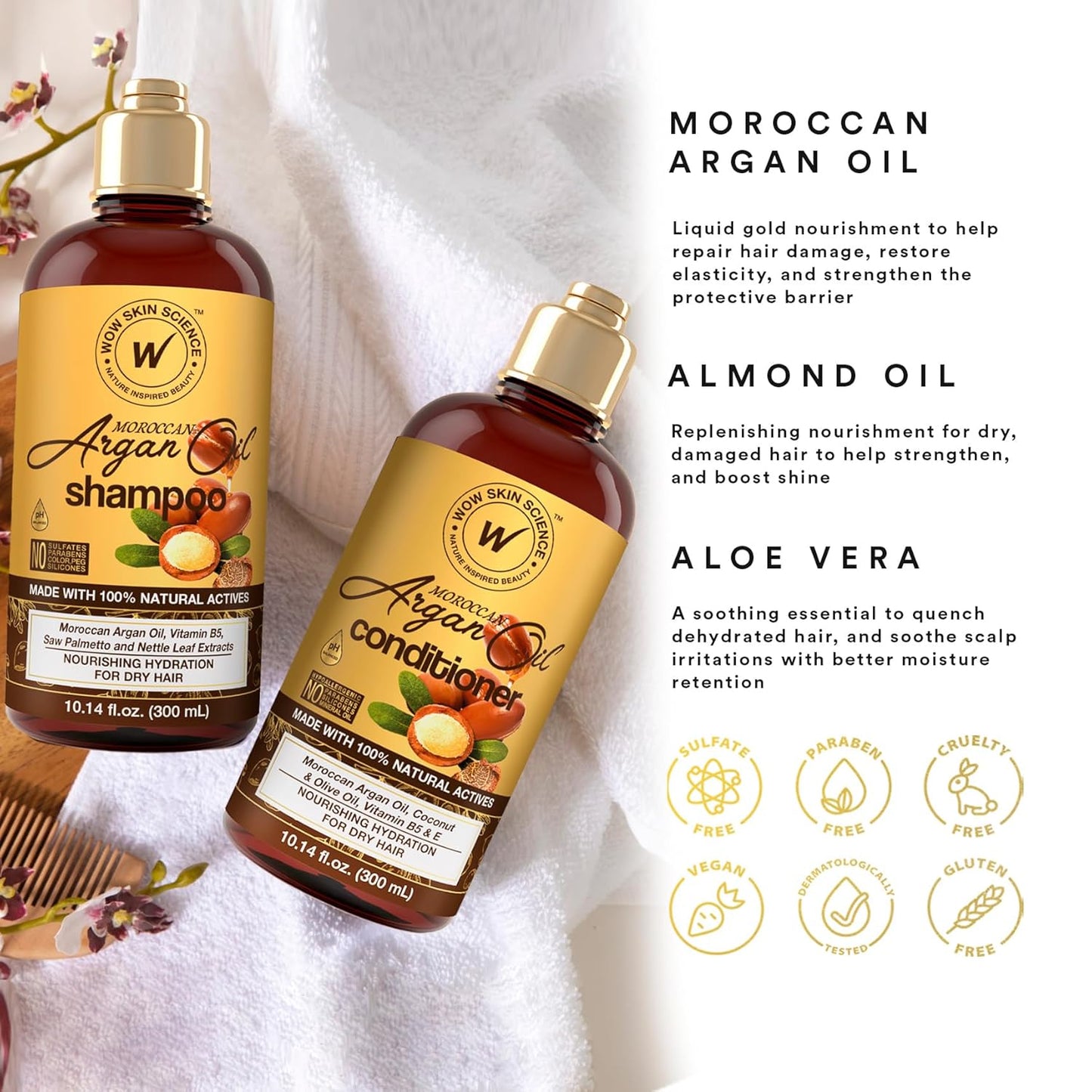 WOW Moroccan Argan Oil Shampoo & Conditioner Set: 300 ml each