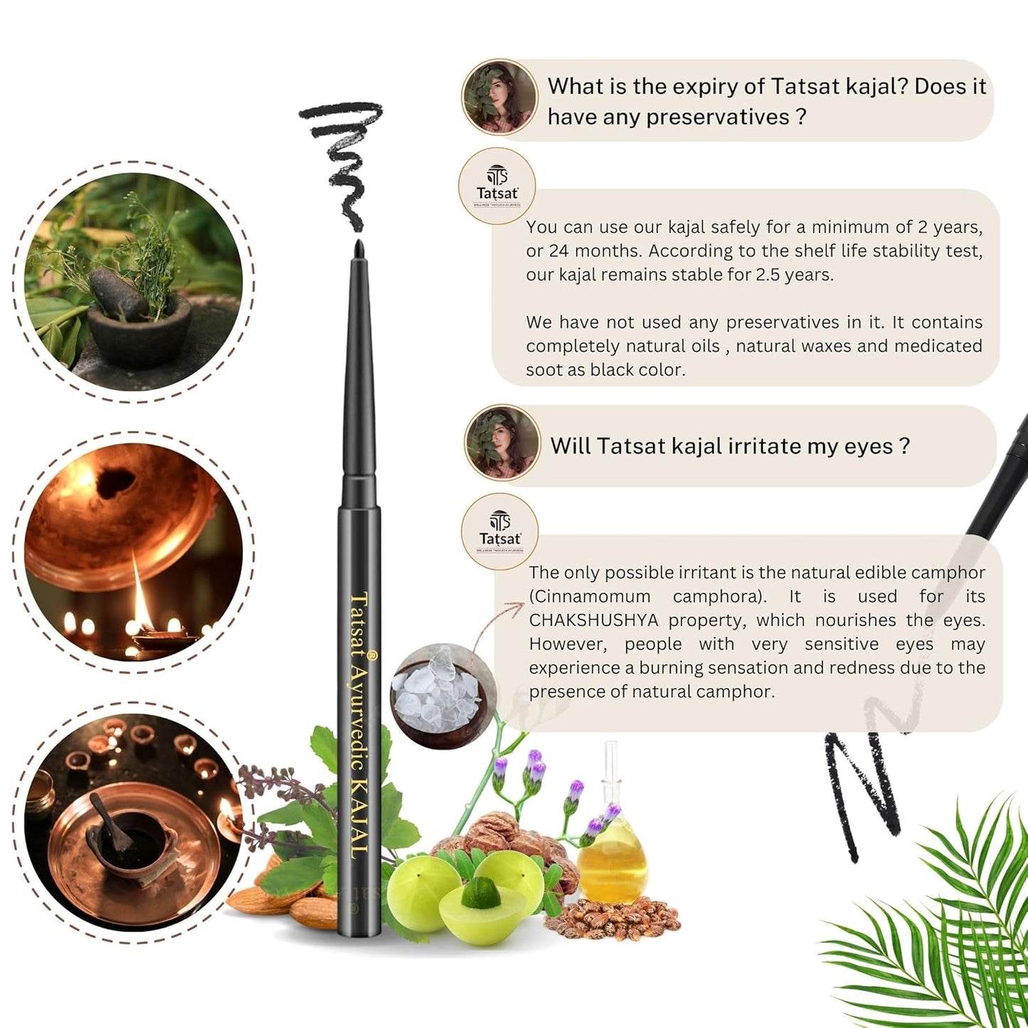 TATSAT Ayurvedic Kajal Pencil: Triphala Soot
