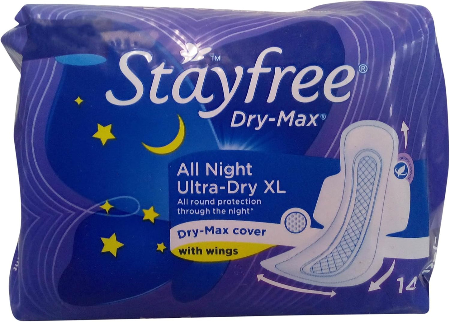 Stayfree Dry-Max All Night Ultra XL: 14 pads, Pack of