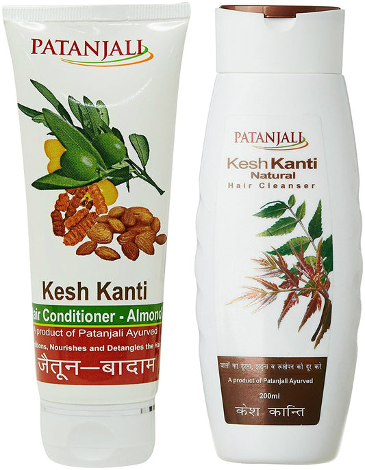 Patanjali Hair Conditioner Almond: 100 g + Kesh Kanti Hair Cleanser Shampoo 200