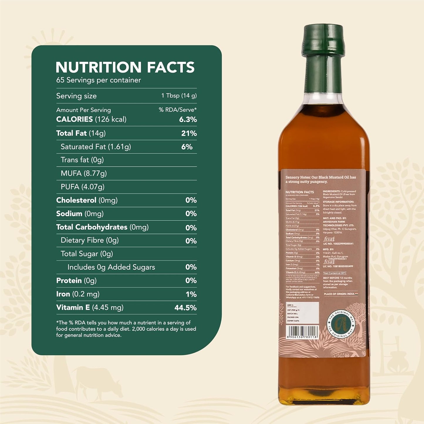 Anveshan Wood Pressed Black Mustard Oil: 1000 ml