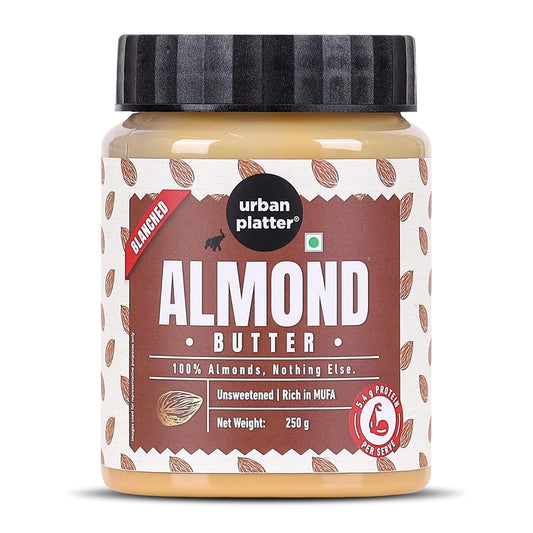 Urban Platter Almond Butter (Without Skin), 250g (Nutty Flavour | Single Ingredient | Keto-Friendly | Blanched Paste)