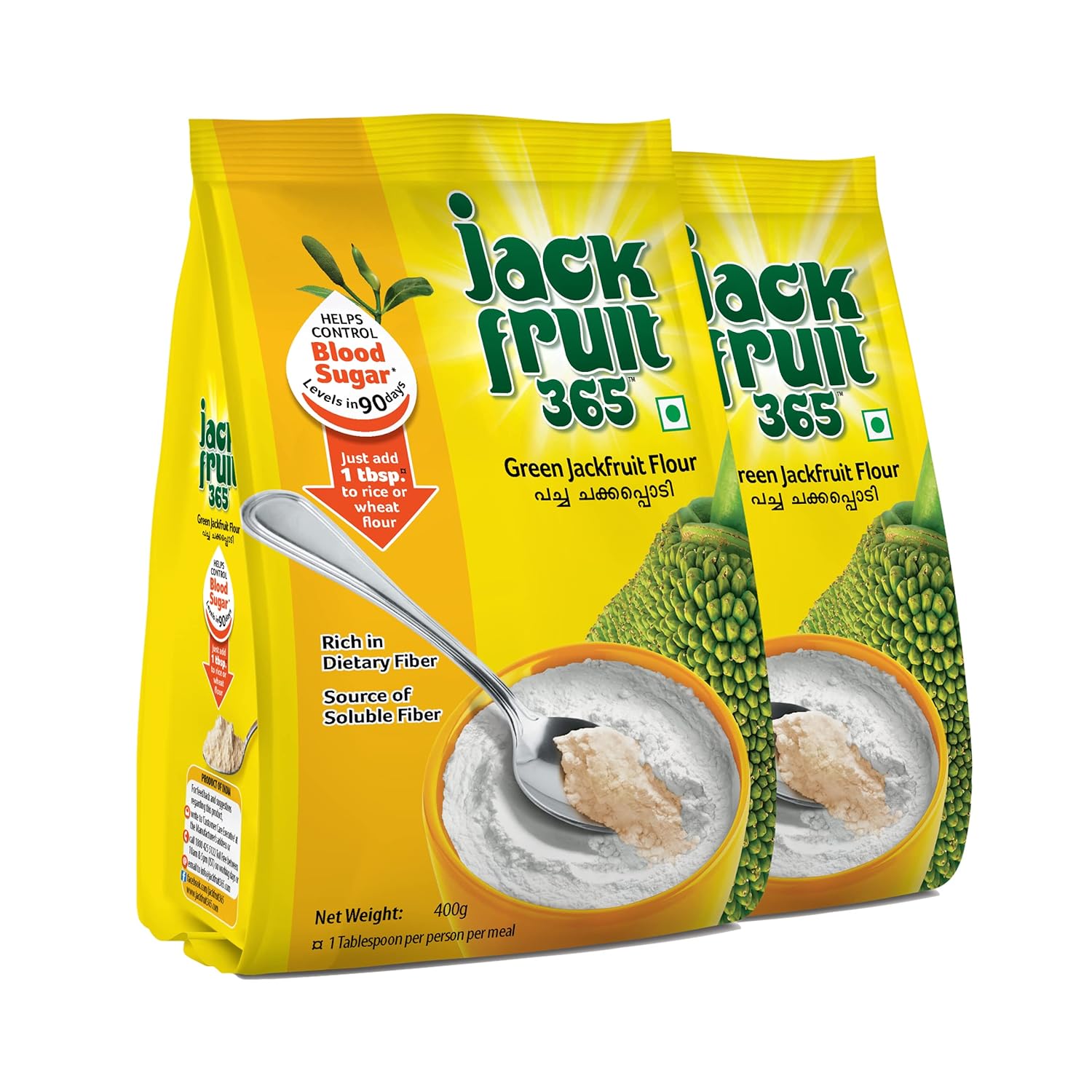 JackFruit365 Green Jackfruit Flour: 800g (Pack of 2 x