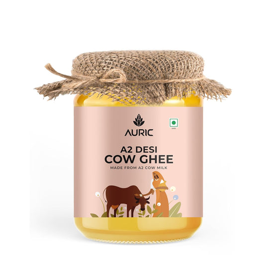 Auric A2 Desi Cow Ghee: 500ml, Glass Jar, Bilona Curd