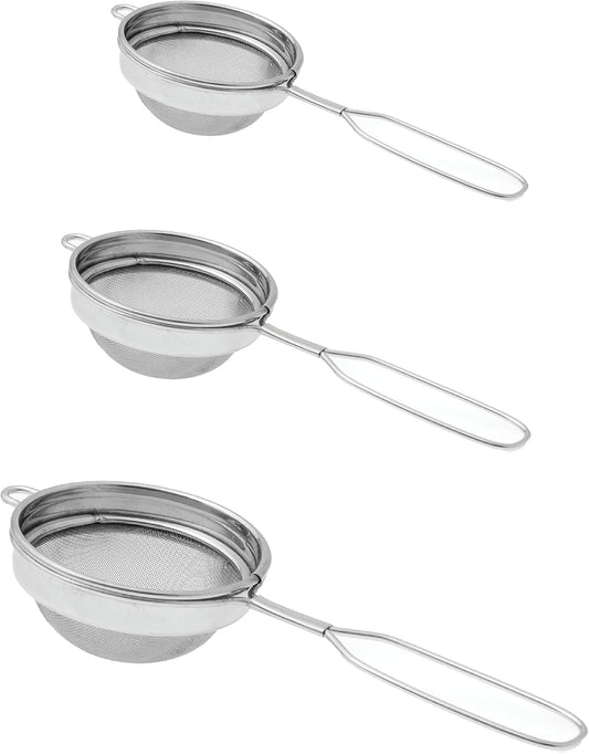 iKonbi Classic Wire Handle Tea Strainer Set – Stainless Steel, Sizes 7, 8 & 9, Pack of