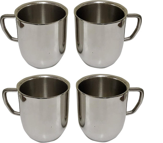 iKonbi Stainless Steel Set of 4 Double Wall large Cappucino Tea/Coffee Mugs- Set of