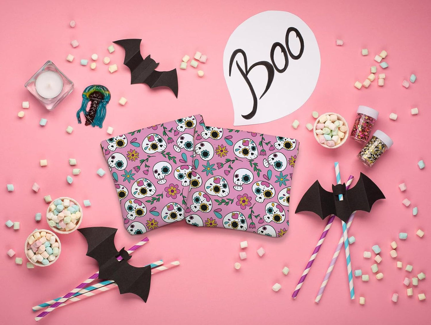 Halloween Sugar Skull Travel Makeup Pouch: LR2