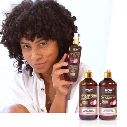 WOW Onion Black Seed Oil Shampoo & Conditioner Set: 500 ml each + 100 ml Hair Oil