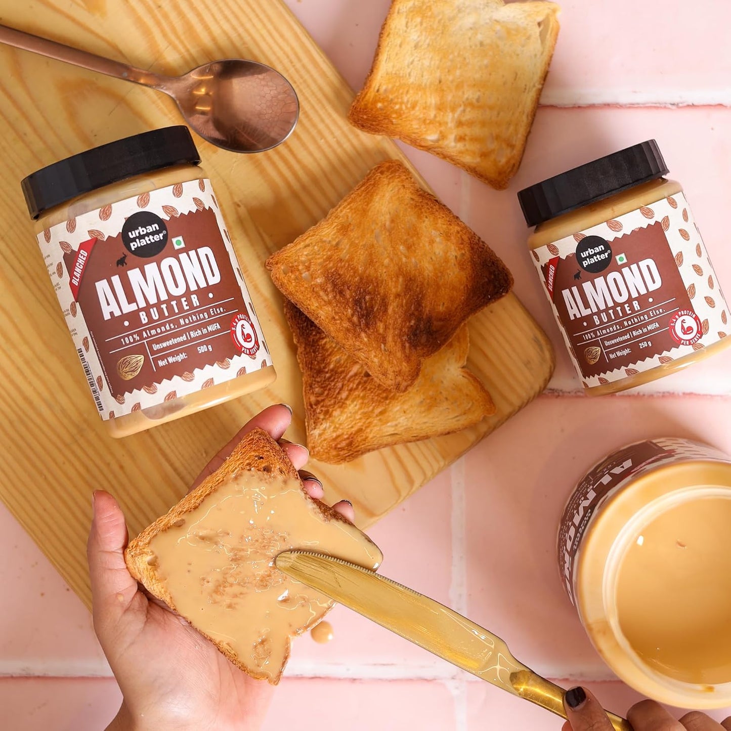 Urban Platter Almond Butter (Without Skin), 250g (Nutty Flavour | Single Ingredient | Keto-Friendly | Blanched Paste)