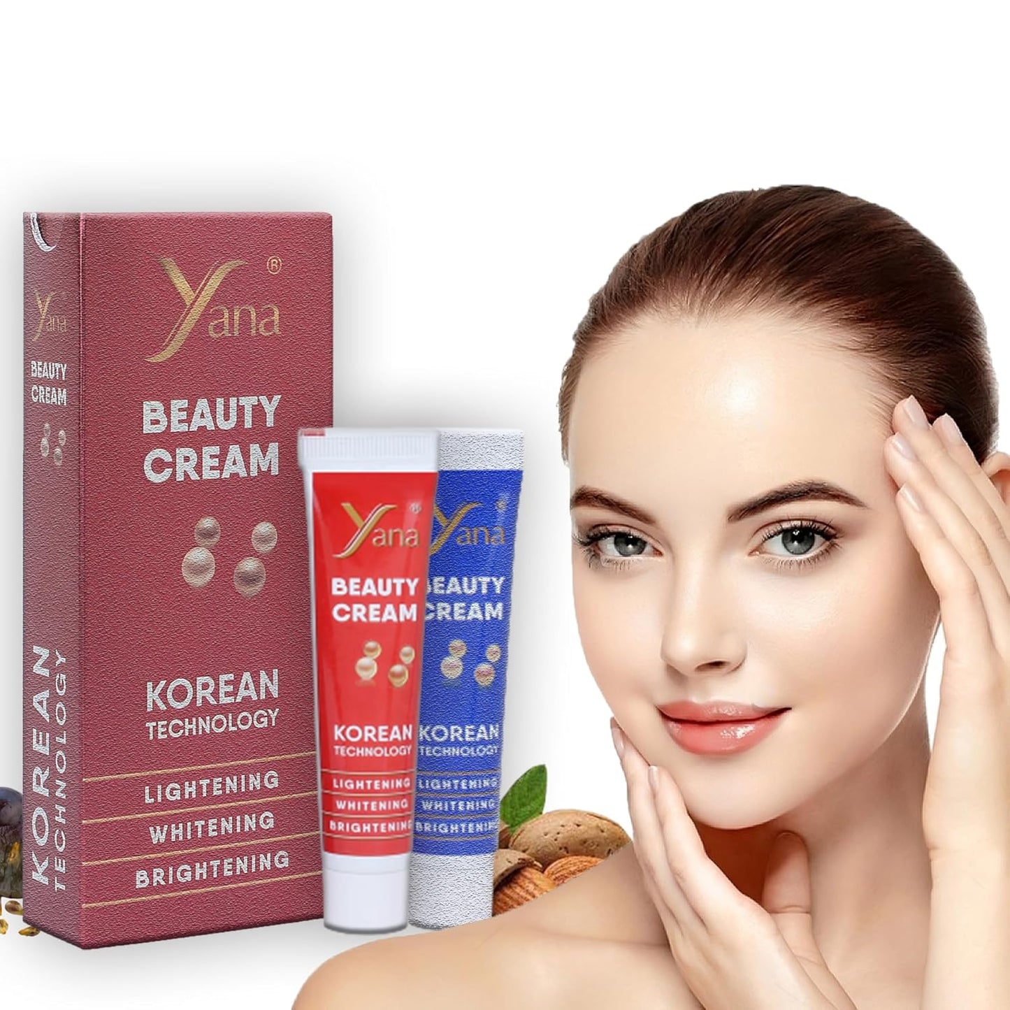 Yana Beauty Whitening Cream - Korean Skin Moisturiser for Face & Body with Kojic Acid, Glu